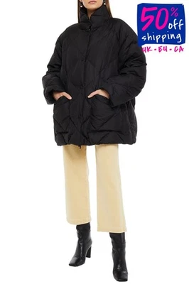 RRP €590 RODEBJER Down Puffer Jacket Size XL Black Quilted Drawstring High Neck - Image 1 of 4