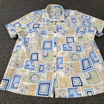 Camisa Donnkenny Mujer 2X Azul Verde Beige Floral Botón Geométrico Delantero Informal Foto 1 de 4