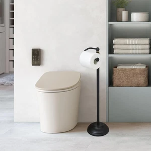 Matte Black Toilet Paper Holder Stand Rustproof Free Standing Weighted Base - Picture 1 of 12