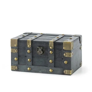 Pequeño cofre del tesoro de madera - 11" x 7" x 5,5", caja de almacenamiento de madera con bisagras L... - Imagen 1 de 7