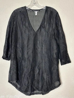 Traje de baño Calvin Klein túnica transparente con estampado de chevron negro talla mediana Foto 1 de 4