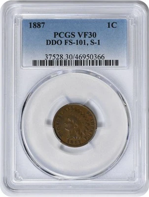 1887 Indian Cent DDO FS-101 S-1 VF30 PCGS - Image 1 of 2