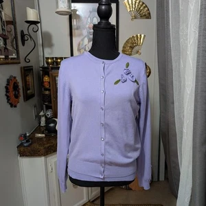 Lavender purple cardigan two piece set with layering tank top with rose flower - Picture 1 of 8