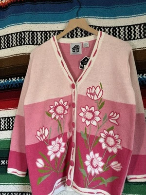 复古 Storybook Knits Daisies 花卉开衫毛衣中号全新带标签 S — 第 1/4 张图片