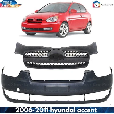 Front Bumper Cover Fascia & Grille Assembly Kit For 2006-2011 Hyundai Accent Foto 1 de 4