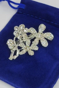 Broche Flor Floral Spray Ramo Tono Plata Estrás Transparente Brillante Brillante - Imagen 1 de 5