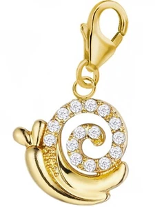 Zirkonia Schnecke Charm 925 Silber Gold vergoldet Anhänger für Armband - Bild 1 von 3