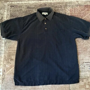 Tommy Bahama Textured Black 100% Silk Polo Shirt Knit Collar Wood Button Size M - Picture 1 of 11