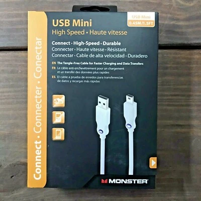 ¡NUEVO EN CAJA! Cable Monster Essentials USB-MINI 0,45 M/1,5 PIES conexión duradera de alta velocidad Foto 1 de 4