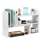 Desktop Adjustable Natural Wood Book Shelf Organizer Office Storage Rack Disp...