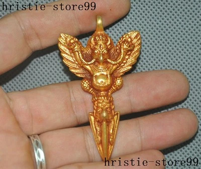 Tibet Bronze Gilt 24K Gold Garuda God Buddha Dragon Dorje Phurpa amulet Pendant - Image 1 of 4