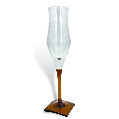 Flute In Vetro Per Champagne Bicchiere A Calice Epoca Anni 70 Inciso Base Ambra • 95€