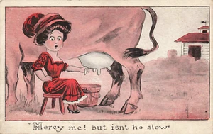 Postkarte Comic Risque Woman Melkkuh Mercy Me - Bild 1 von 2