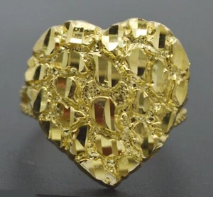 Real Solid 10K Yellow Gold Women's Huge Nugget Heart 19mm Ring - Picture 1 of 6