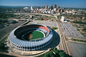 Atlanta Fulton County Stadium Skyline Aerial Photo Art Print Poster 18x12 - Picture 1 of 1