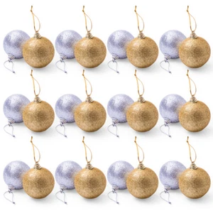 24 X Christmas Tree Baubles Xmas Hanging Decoration Bauble Shatterproof Glitter - Picture 1 of 2