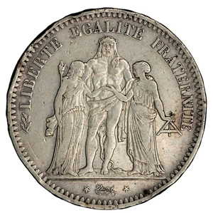 France. 1848-A Hercules Type AR 5 Francs 24.85 gr., 37 mm Fine KM-756.1 - Picture 1 of 3