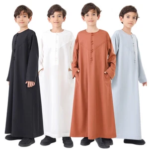 Boys Kids Saudi Arabic Thobe Robe Kaftan Arab Islamic Muslim Jubba Thoub Abaya - Picture 1 of 28
