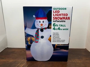 Outdoor Led Lighted Snowman On Gift Inflatable 6' X 4' 4" Christmas Decoration - Picture 1 of 5