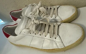 Saint Laurent Leather Low Top Sneaker in White Red Size 36.5 Made in Spain Paris - Picture 1 of 7