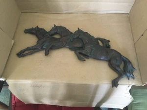 3 Wild Horses  Decorative Wall Plaque 15x 5 inches- SUPER KEEN - Picture 1 of 5