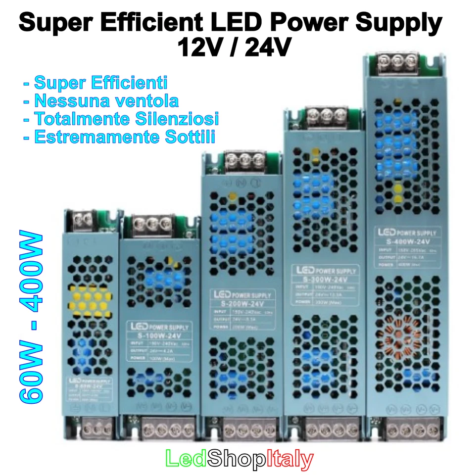 Alimentatori Trasformatori 12V 24V Compatti e Silenziosi per Strisce LED - Immagine 1 di 4
