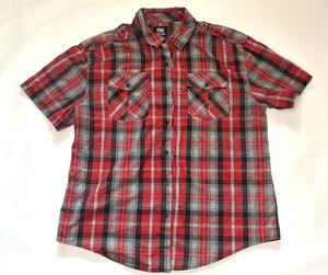 Ecko Unltd Plaid Button Up Short Sleeve Shirt Mens XL Red Black Grey - Bild 1 von 4