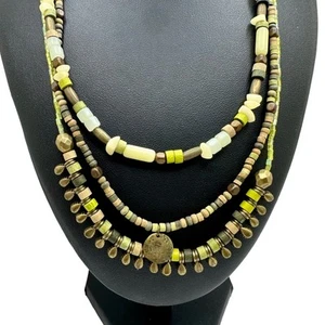 Chico's Necklace Jewlery Statement 23" Adjustable Green Brown Cream Beads - Picture 1 of 8