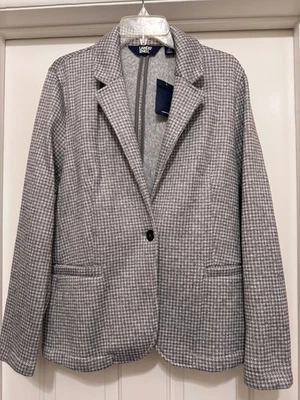 Blazer de lã LANDS' END cinza/branco Houndstooth tamanho M (10-12) sem forro - Imagem 1 de 4