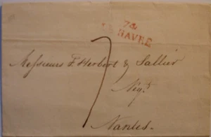 1821 cover: Le Havre to Nantes. '74 Le Havre' handstamp; manuscript '7'. - Picture 1 of 1