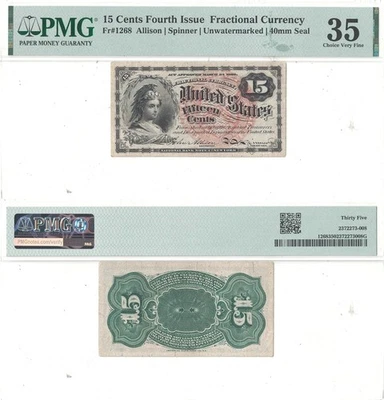 15 Cent 4th Issue Fractional Currency Fr-1268 PMG VF-35 - Image 1 of 3