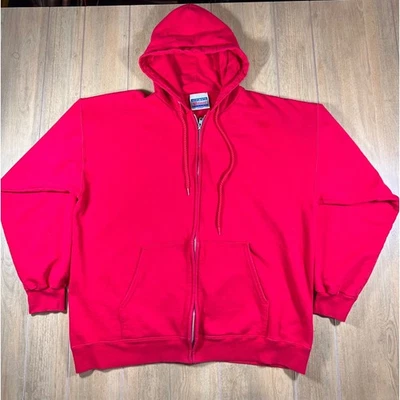 Vintage Hanes Ultimate Red Full Zip Hoodie Sweatshirt L 42-44 Cotton Blend - Image 1 of 4