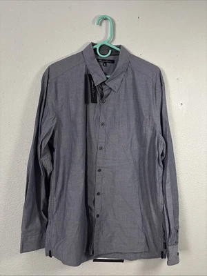 全新 全新带标签 Kenneth Cole 男式衬衫 大号 XL 长袖蓝色条纹纽扣 — 第 1/4 张图片