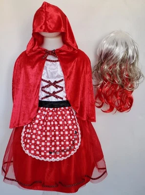 Childs Red Riding Hood Costume & Wig Fancy Dress Fairytale Book Day Age 7-8 - Image 1 of 4