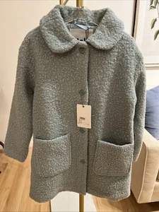 NWT Molo Girls Faux Fur Light Sage Coat Size 10 140cm - Picture 1 of 7