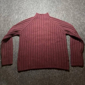 Vintage JCrew Wool Mock Neck Sweater Men Sz M Ribbed Fisherman Oarsman Burgundy - Picture 1 of 12