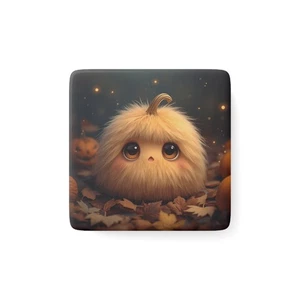 Cute Fall-Themed Pumpkin Square Porcelain Magnet, Autumn Decor, Kawaii Kitchen - Picture 1 of 5