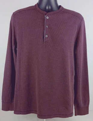 Eddie Bauer Men's M 1/4 Button Long Sleeve Burgundy Pullover Waffle Weave Shirt - Image 1 of 4