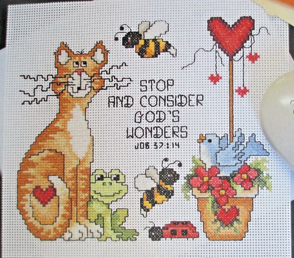 Summer Kitty Mousepad - Magazine cross stitch pattern - Frog Bee Flower - Image 1 of 1