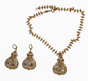 New Catherine Popesco Gold Swarovski Crystal GRAY Earrings & Necklace Set Gift