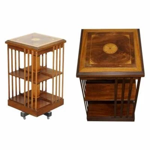 CIRCA 1900 EDWARDIAN BURR WALNUT & SATINWOOD REVOLVING BOOKCASES SHERATON INLAID - Picture 1 of 12