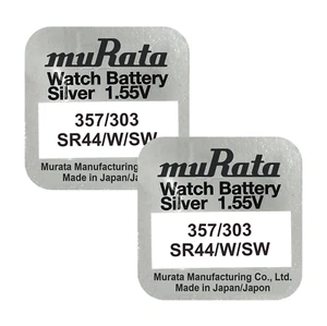 2 Murata 357/303 SR44 Batteries Silver 1.55V Watch Battery 1BL Exp 2025/04 - Picture 1 of 11