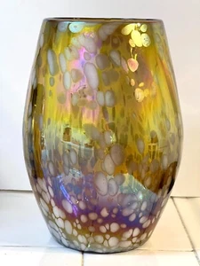 Z Gallerie White Confetti Luste Amber Ribbed Gold Iridescent Hand Blown Vase 9.5 - Picture 1 of 14