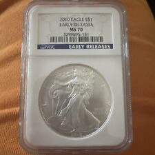 2010 $1 AMERICAN SILVER EAGLE NGC MS70 EARLY RELEASES BLUE LABEL