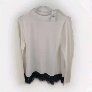 Neu mit Etikett Loft Outlet leichter Pullover cremefarben Rundhalsausschnitt schwarz Spitzensaum Größe Large 70320 - Bild 1 von 8