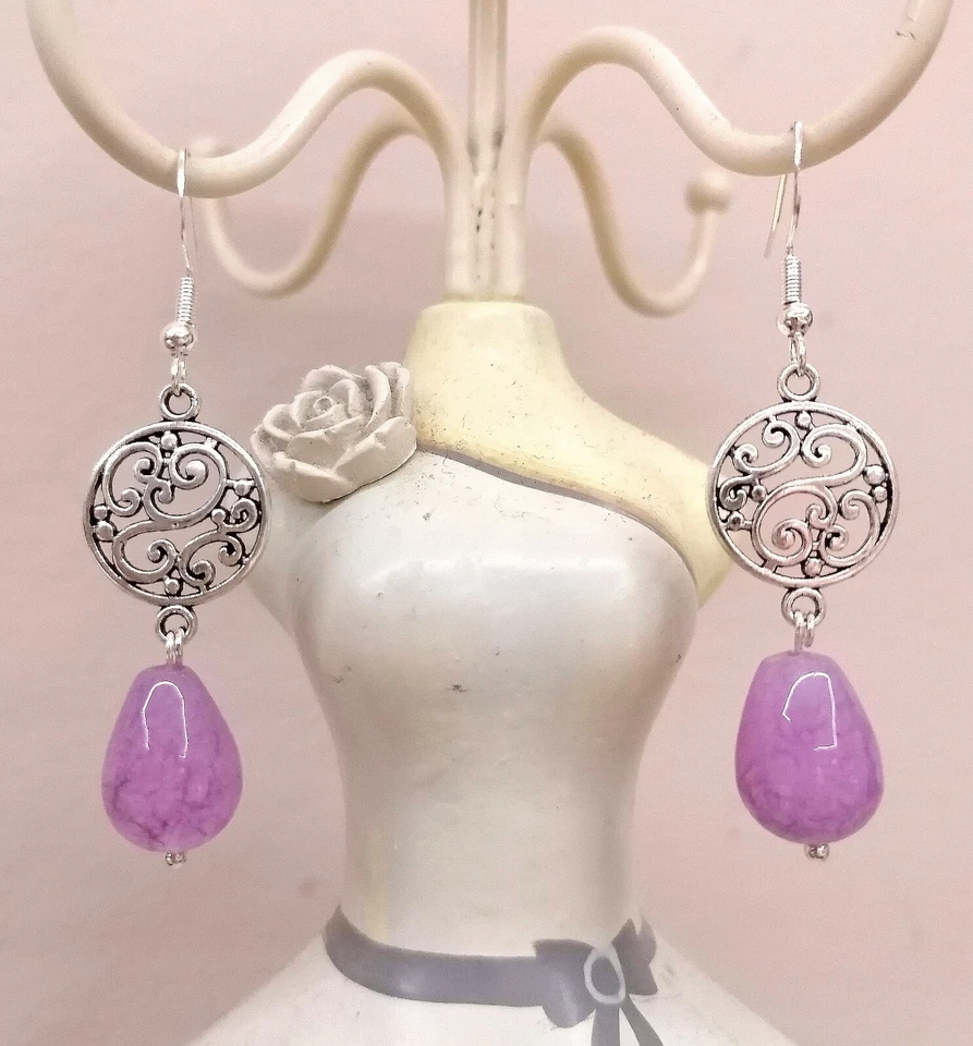 Orecchini Argento 925 Goccia Calcedonio Lilla  - Immagine 1 di 1