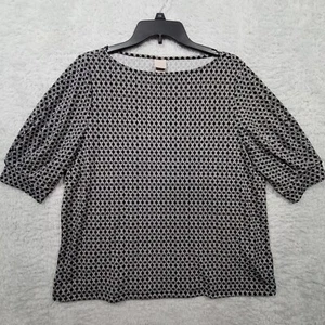 H&M Shirt Womens Large Black White Geometric 1/2 Sleeve Boat Neck - Picture 1 of 8