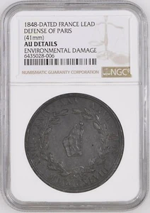1848 French Revolution Defense of Paris Lead Medal NGC AU ENV DMG - Picture 1 of 2