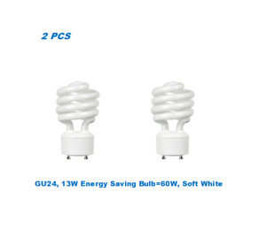 2 Bulbs, Twister GU24,13W Energy Saving Bulb= 60W, Warm White 2700K, UL Listed
