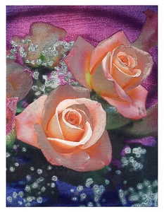 "Estampado en papel de aluminio Dufex - rosas rosadas - tamaño 6"" x 8" - Imagen 1 de 1